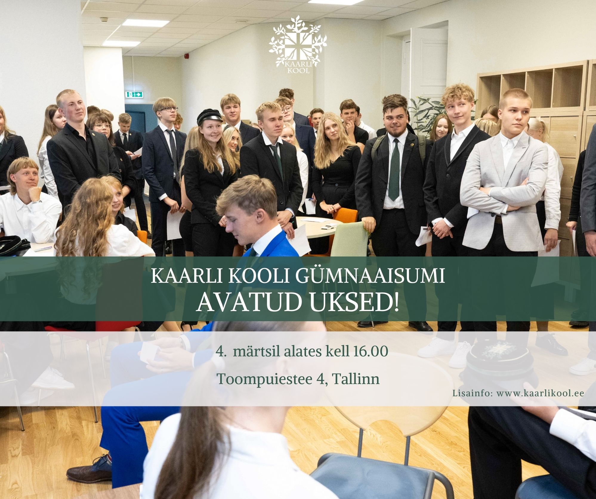 Avatud uste õhtul saad kõigile oma küsimustele vastused! Avame 4. märtsil kell 16.00 Kaarli Kooli gümnaasiumi uksed, et tutvustada peagi lõpetavatele 9. klassi 