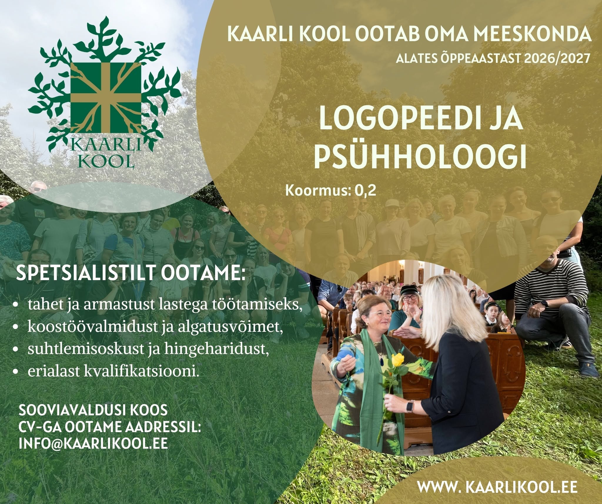 Otsime 2026/2027 õppeaastal Kaarli Kooli ridadesse uusi toredaid kolleege