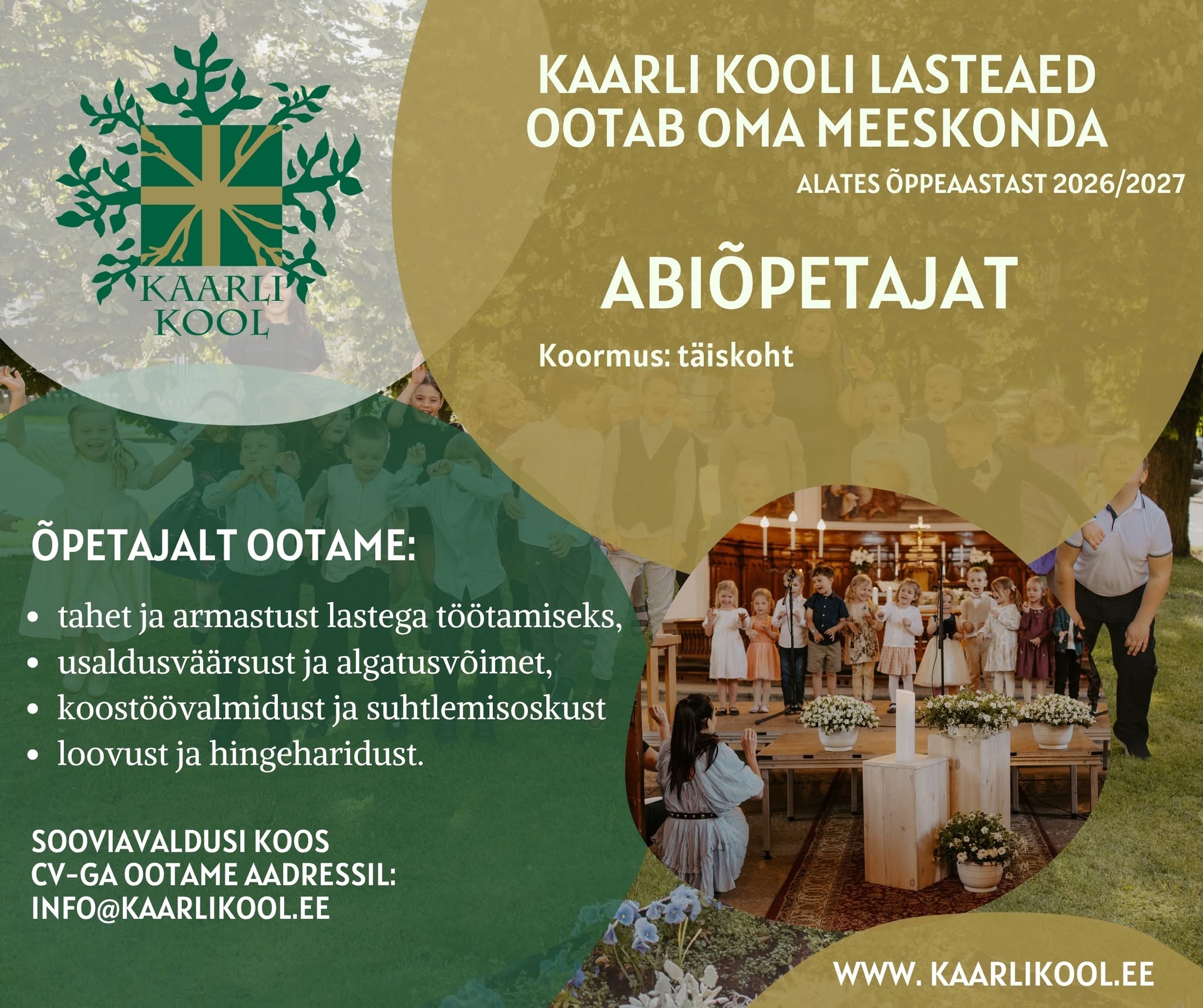 Otsime 2026/2027 õppeaastal Kaarli Kooli ridadesse uusi toredaid kolleege